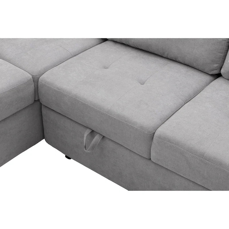 Canapé d'angle convertible 5 places en L 84,75 po avec pouf de rangement, rangement de bras dissimulé et chargement USB pour salon