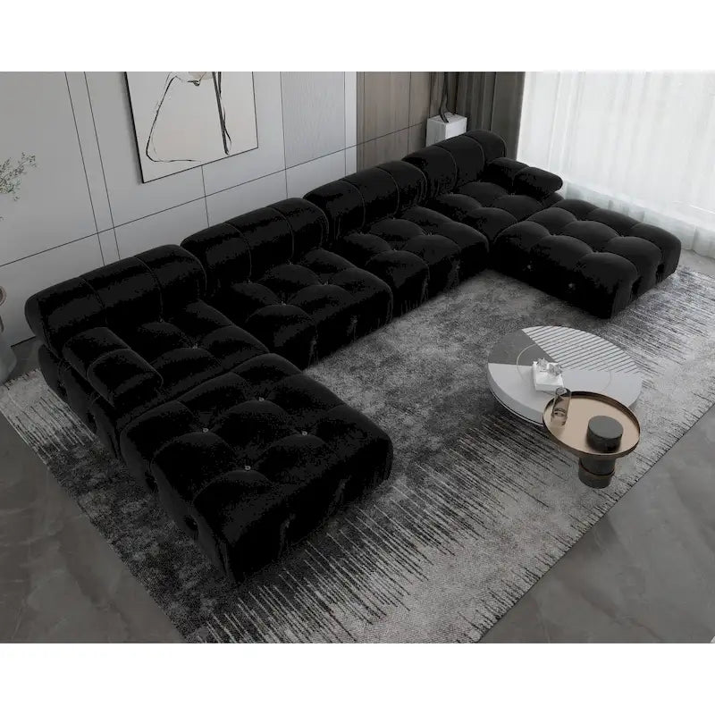 Canapé d'angle modulable noir en velours
