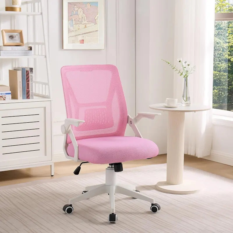 Javlergo Chaise de Bureau Dossier Mi-Hauteur Pivotante avec Support Lombaire, Fauteuil de Bureau Ergonomique en Maille avec Accoudoirs