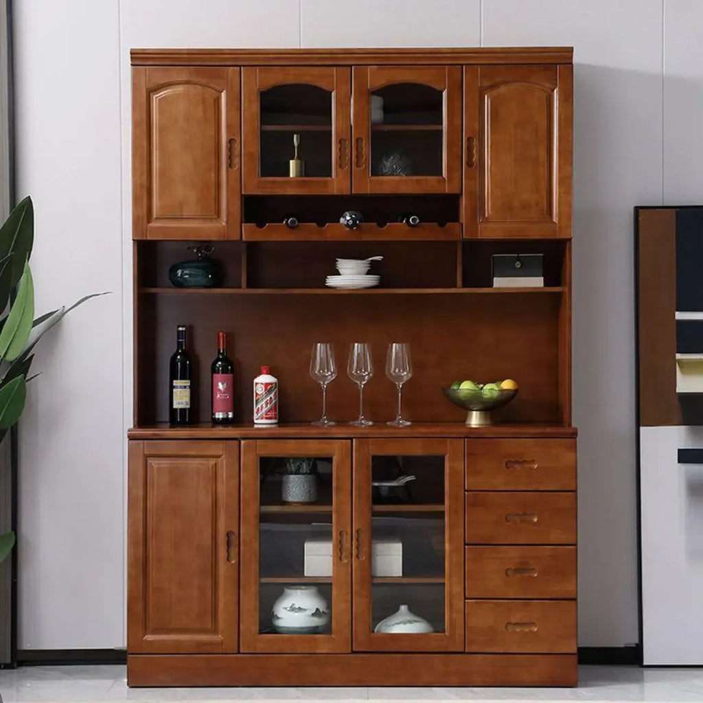 Buffet de cuisine en bois blanc avec casier à vin intégré