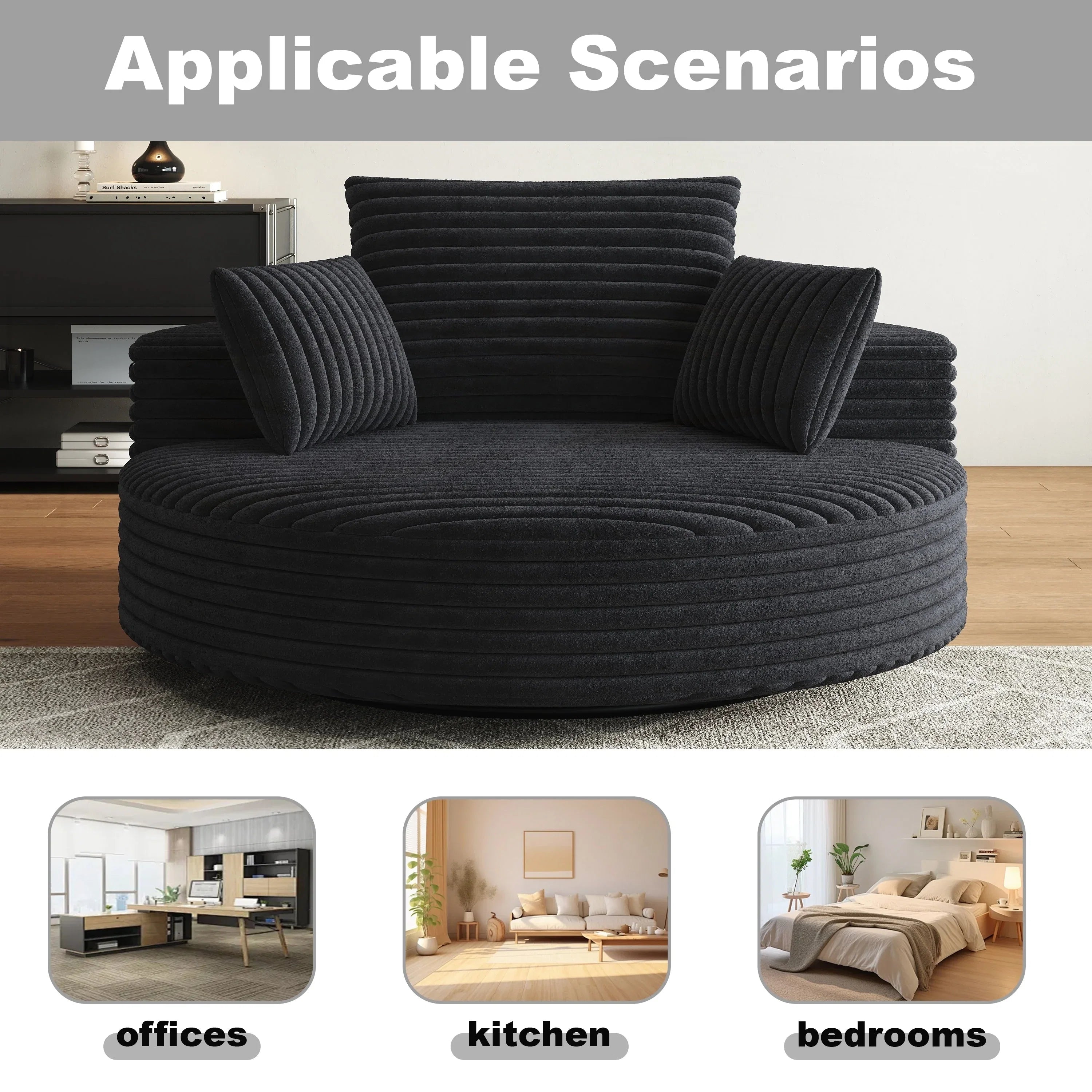 Fauteuil pivotant simple en velours côtelé et chenille avec rembourrage en mousse