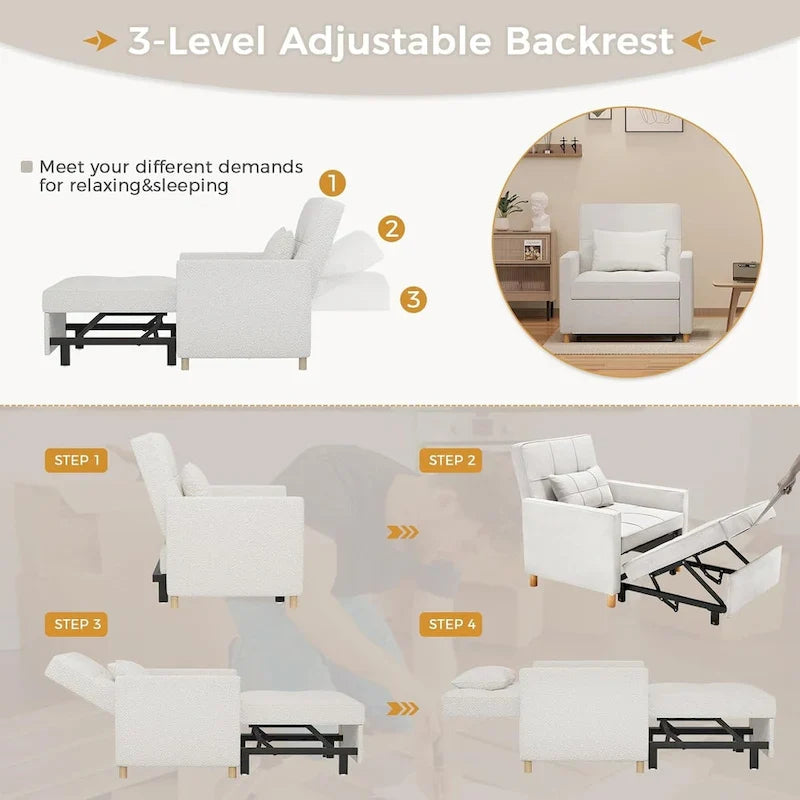 AECOJOY Fauteuil Convertible 3-en-1 avec Oreiller et Dossier Réglable