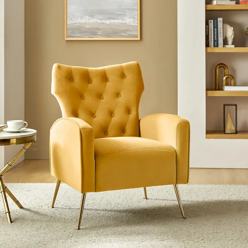 Chaise touffetée Abadiana avec accent et piètement en métal