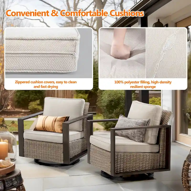 Fauteuil à bascule d'extérieur Cozywor en osier 2 pièces avec structure métallique et coussins