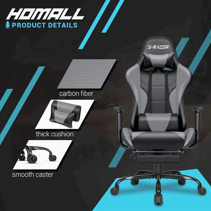 Chaise de jeu avec repose-pieds - Chaise de bureau ergonomique