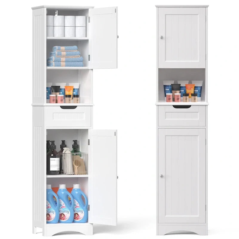 Meuble de Salle de Bain Haut de 170 cm, Colonne de Rangement Étroite avec 2 Portes et Tiroir