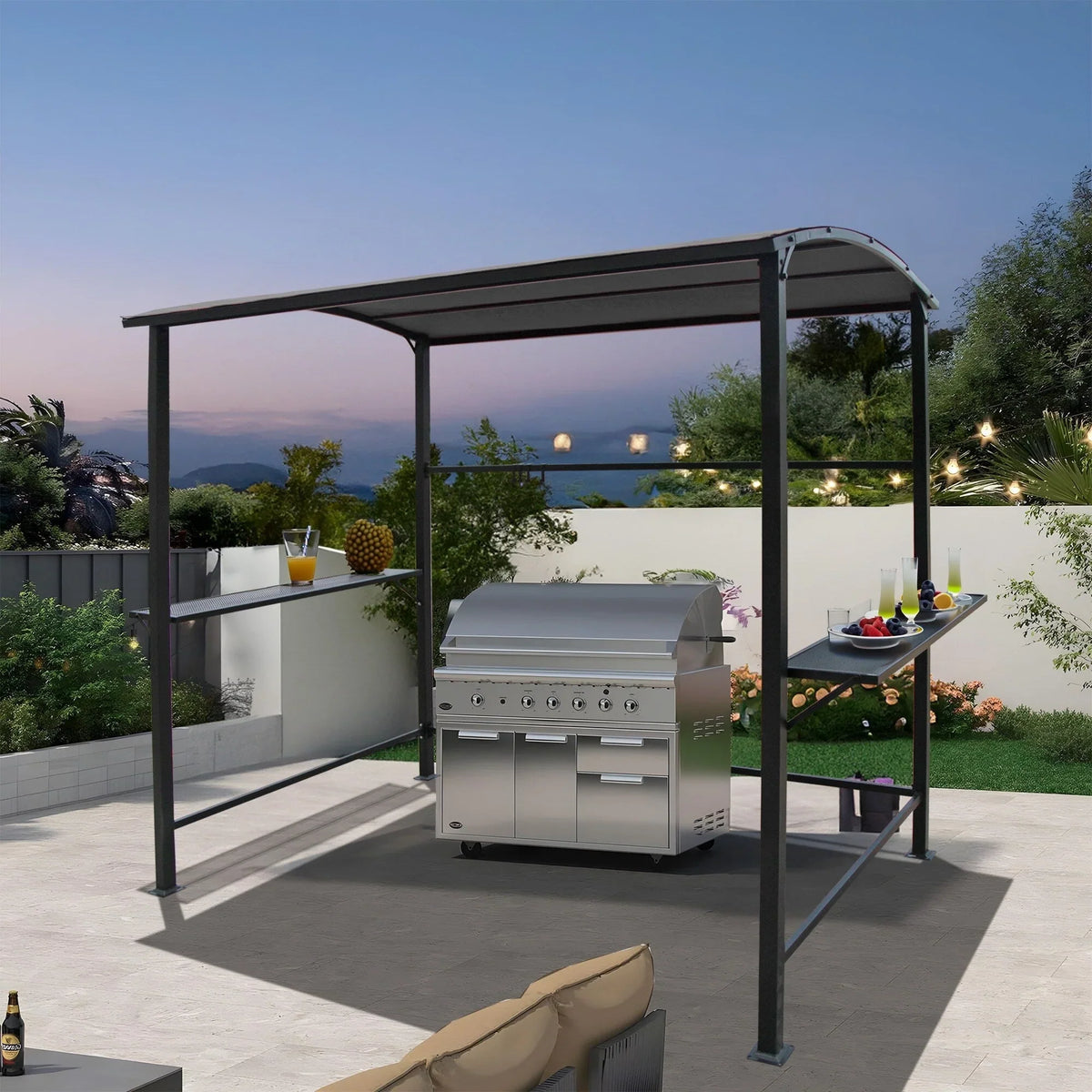 Abri barbecue en acier avec auvent, 1,5 x 2,4 m