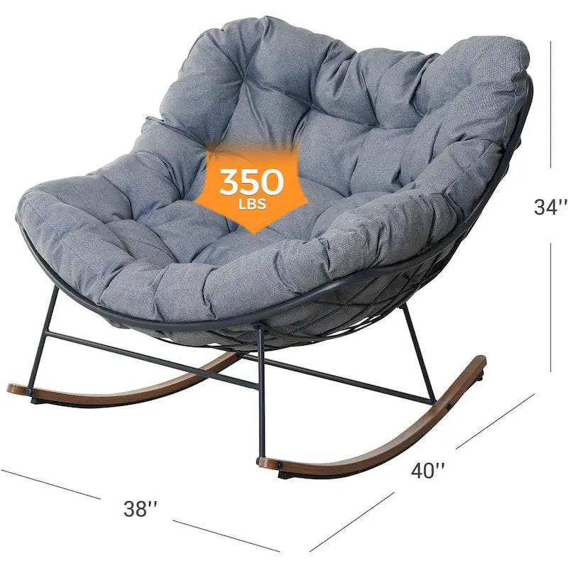 Fauteuil à bascule géant de patio, Chaise œuf Freestyle intérieure-extérieure avec coussin Rembourré Fauteuil de salon moderne pour jardin, cour arrière