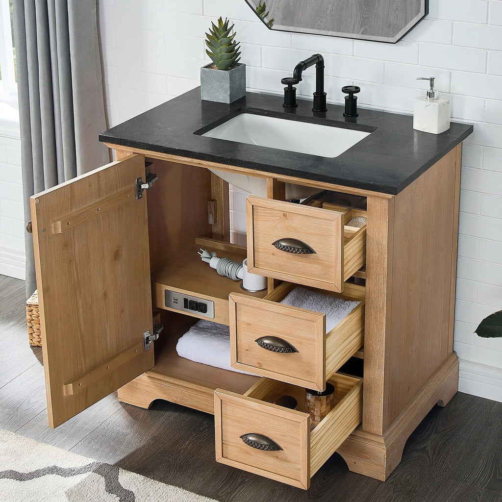 Meuble sous-vasque Hervas avec plateau en marbre naturel, sans miroir