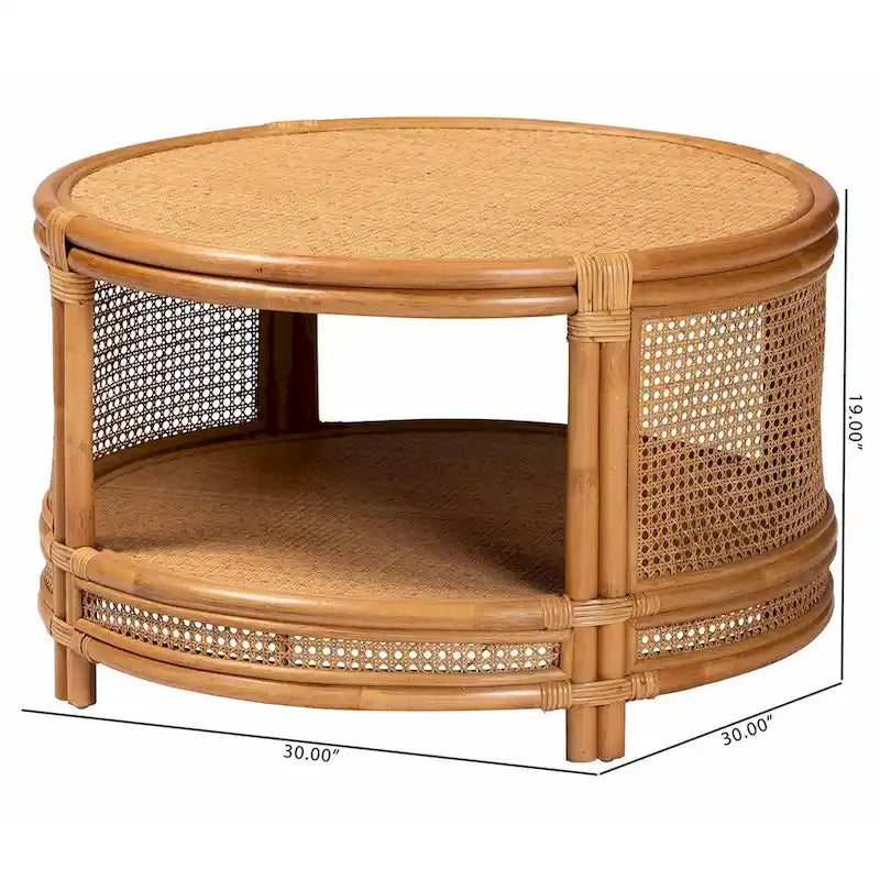 Table basse bali & pari Louis, rotin marron naturel, style bohème moderne